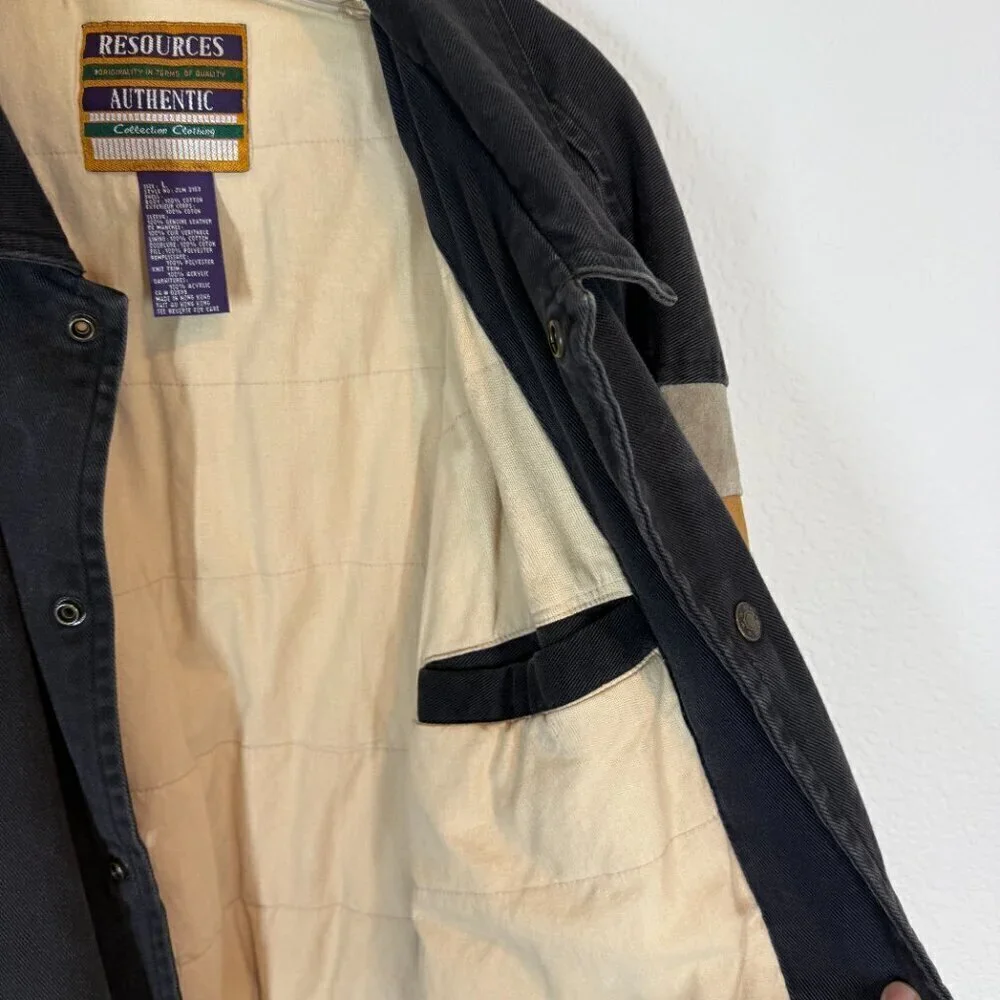 Vintage Varsity Suede Canvas Bomber Large 80s Black Brown Embroidered Jacket - Picture 4 of 10